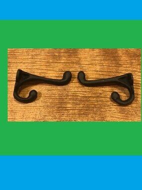Two (2) Cast Iron Rustic Brown 2 3/4" tall Double Wall Hooks Two (2) 0170-01202
